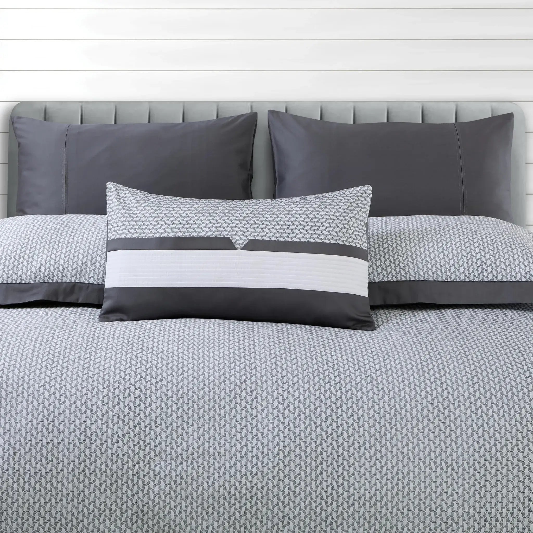 Malako Caèn 500TC 100% Egyptian Cotton Grey Modern Abstract 7 Piece Bedding Set - MALAKO