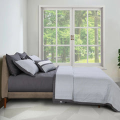 Malako Caèn 500TC 100% Egyptian Cotton Grey Modern Abstract 7 Piece Bedding Set - MALAKO