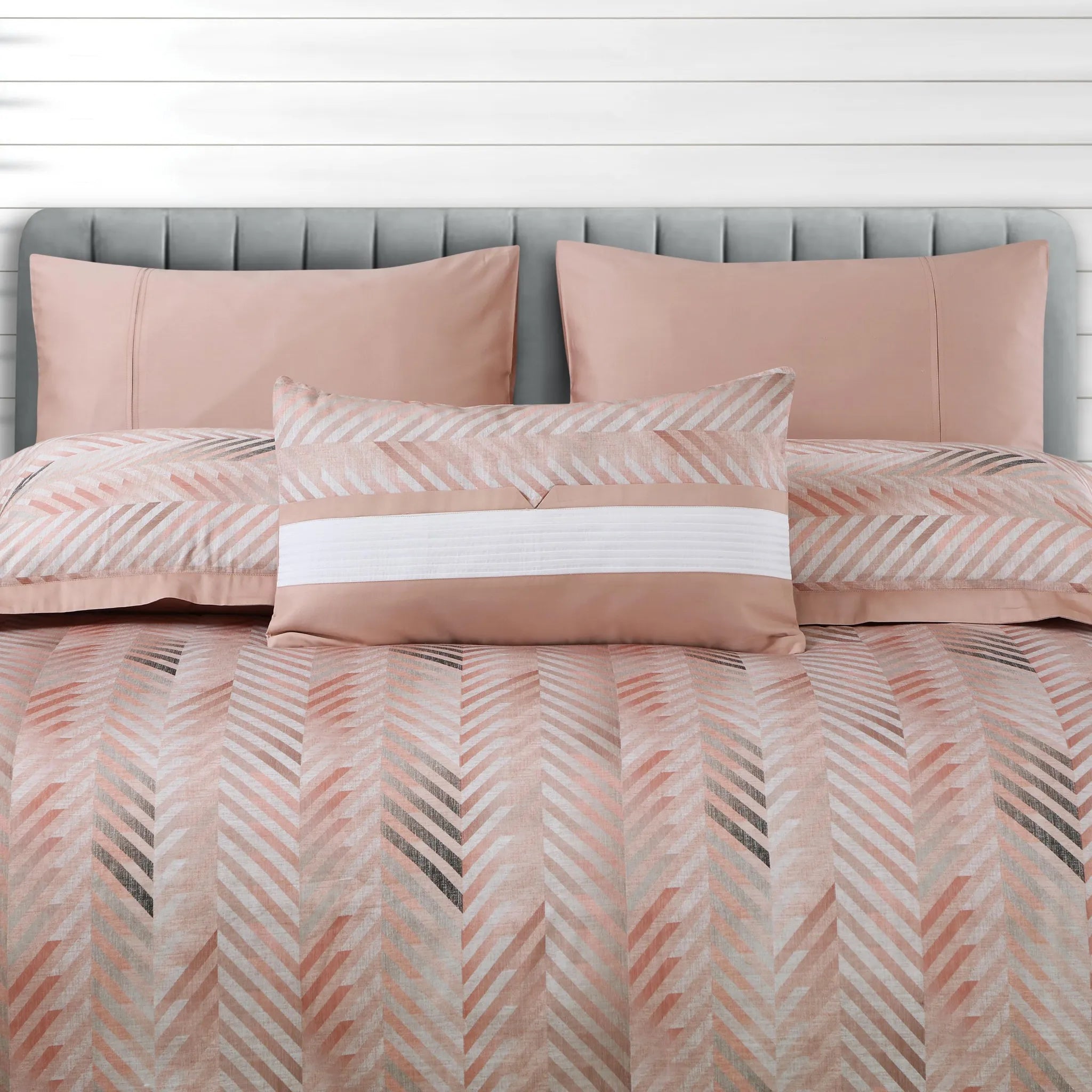 Malako Caèn 500TC 100% Egyptian Cotton Peach Modern Abstract 7 Piece Bedding Set - MALAKO