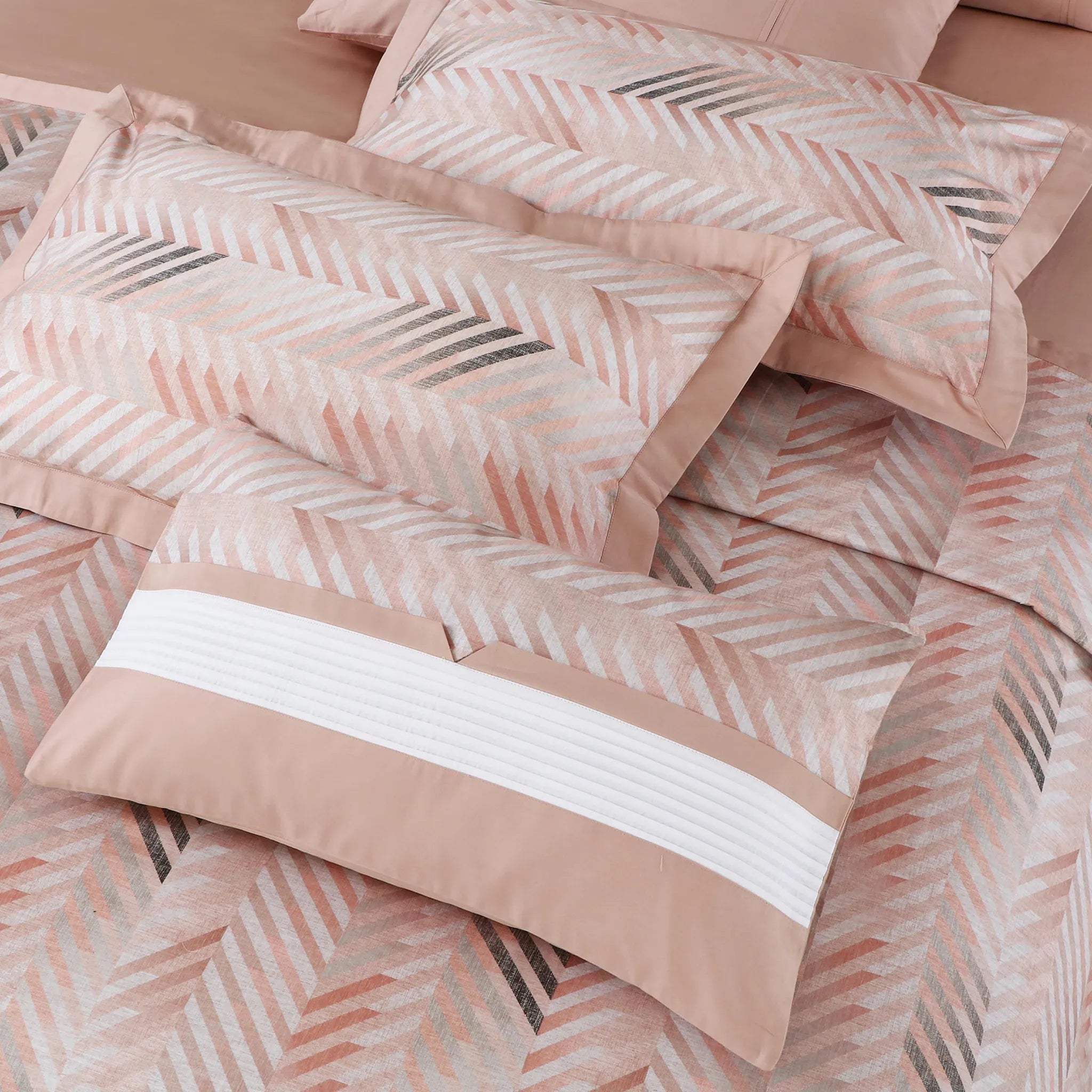 Malako Caèn 500TC 100% Egyptian Cotton Peach Modern Abstract 7 Piece Bedding Set - MALAKO