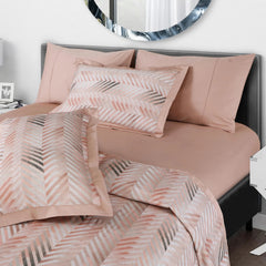 Malako Caèn 500TC 100% Egyptian Cotton Peach Modern Abstract 7 Piece Bedding Set - MALAKO