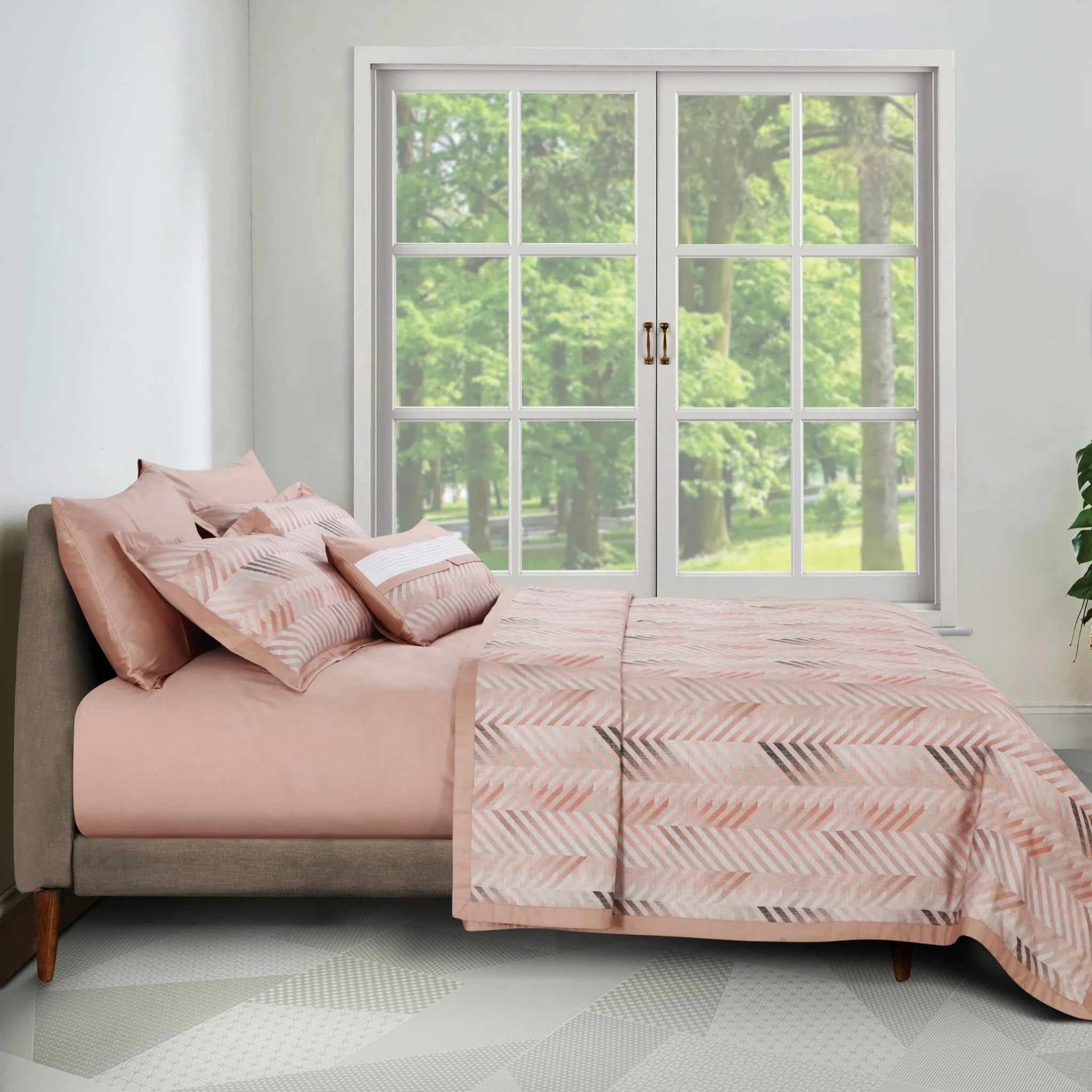 Malako Caèn 500TC 100% Egyptian Cotton Peach Modern Abstract 7 Piece Bedding Set - MALAKO