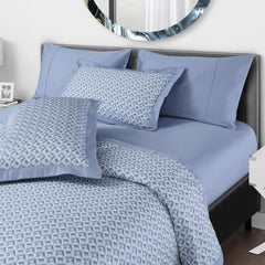 Malako Caèn 500TC 100% Egyptian Cotton Pigeon Blue Modern Abstract 7 Piece Bedding Set - MALAKO