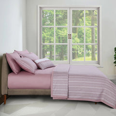 Malako Caèn 500TC 100% Egyptian Cotton Rose Pink Modern Abstract 7 Piece Bedding Set - MALAKO