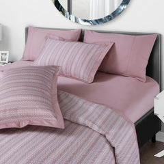 Malako Caèn 500TC 100% Egyptian Cotton Rose Pink Modern Abstract 7 Piece Bedding Set - MALAKO