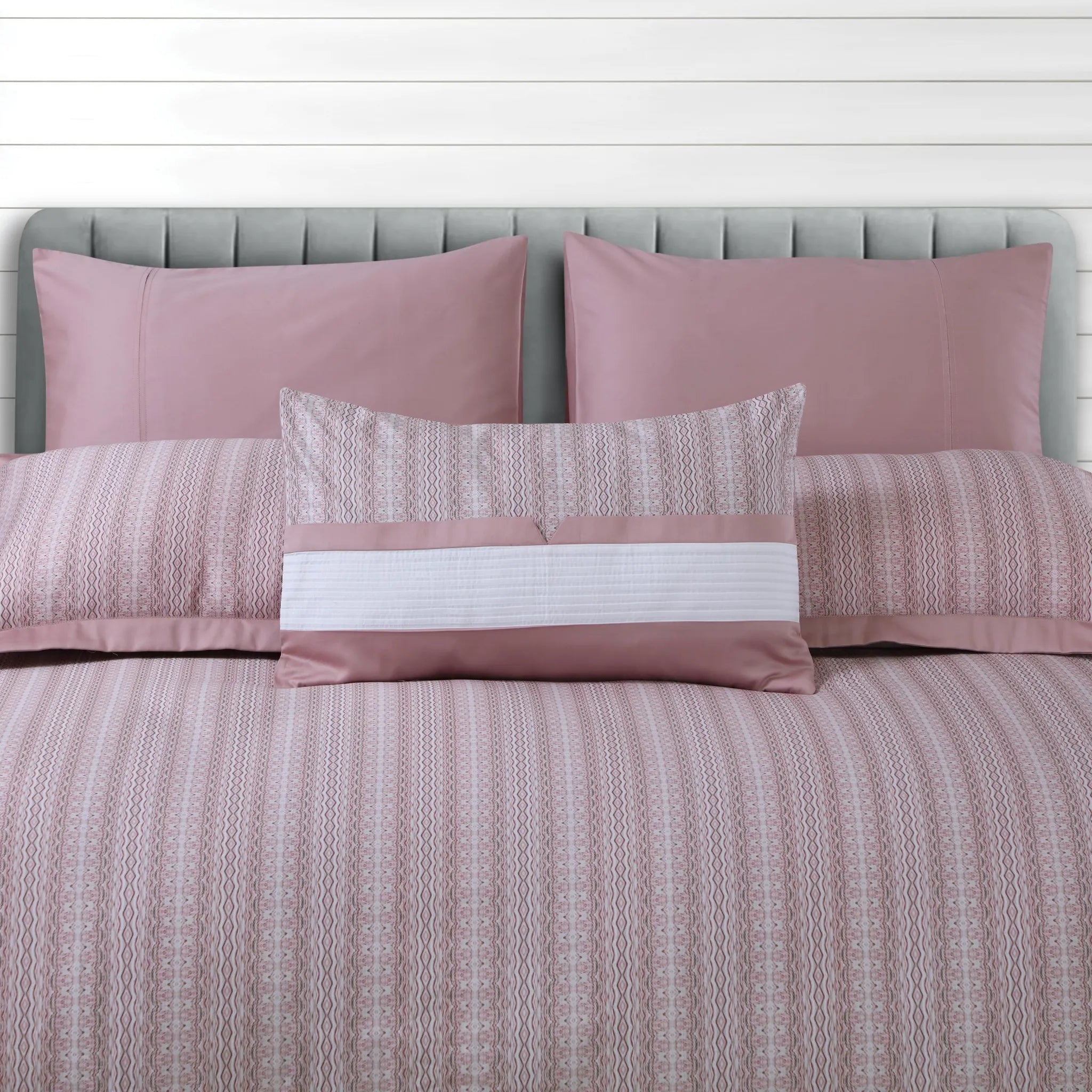 Malako Caèn 500TC 100% Egyptian Cotton Rose Pink Modern Abstract 7 Piece Bedding Set - MALAKO