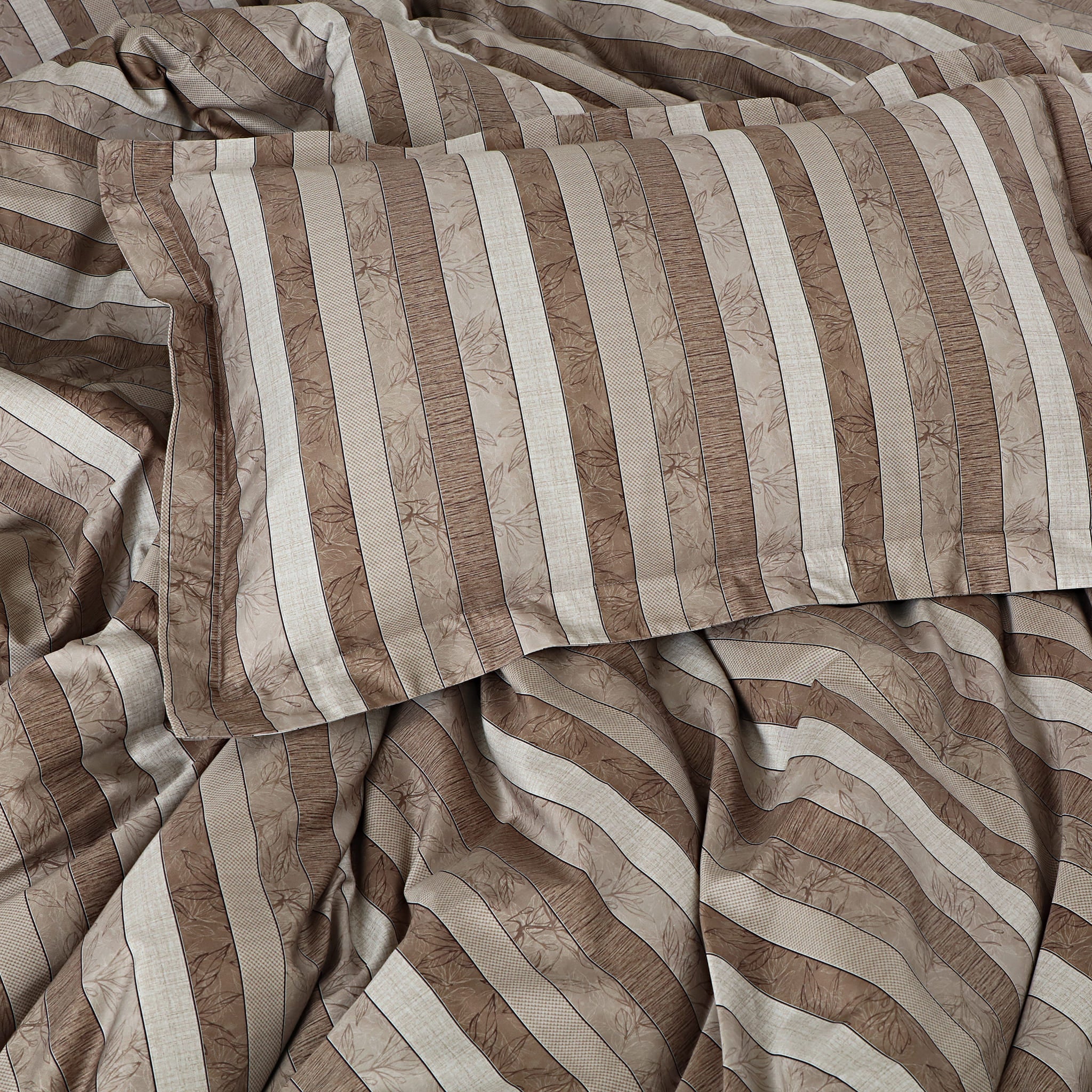 Malako Caèn Bedding Set - Brown Abstract 100% Cotton King Size Bedsheet With Comforter - MALAKO