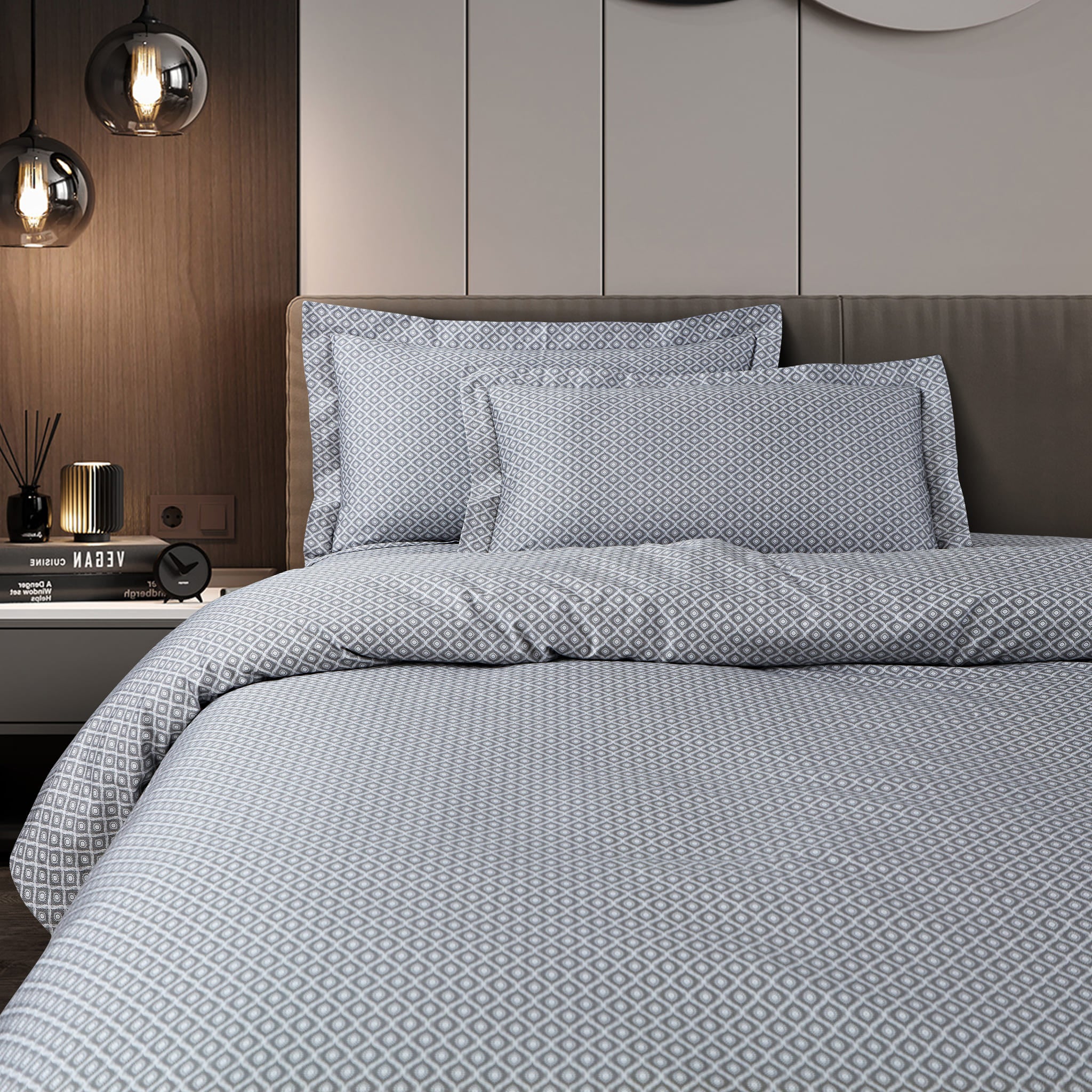 Malako Caèn Grey Abstract 500 TC 100% Cotton King Size Bedsheet/Duvet Cover - MALAKO