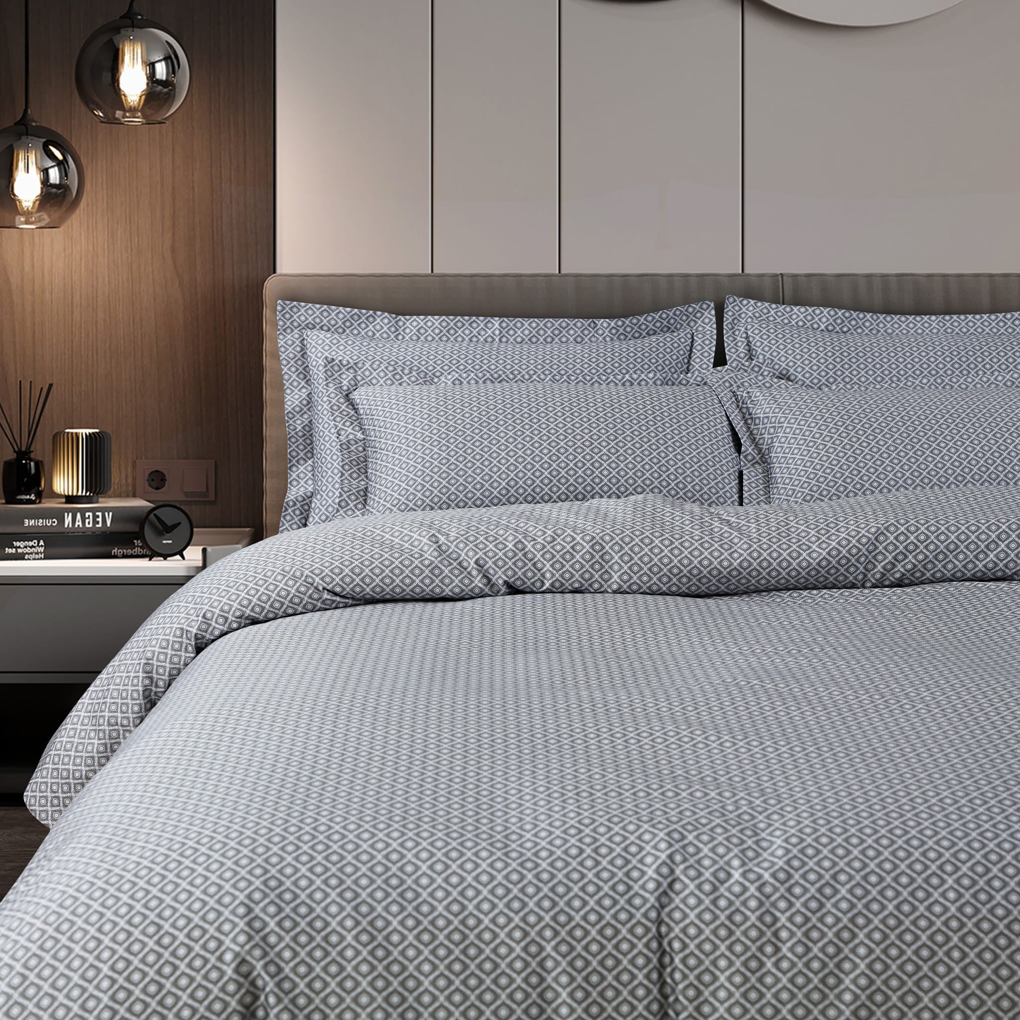 Malako Caèn Grey Abstract 500 TC 100% Cotton King Size Bedsheet/Duvet Cover - MALAKO
