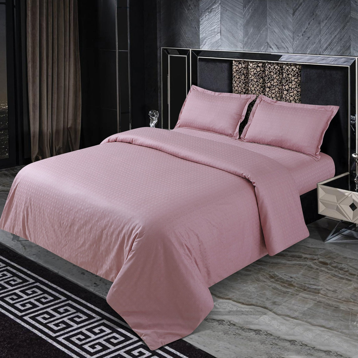 Malako Coloured Jacquard Amaranth Pink Abstract 500 TC 100% Cotton Double Bed Duvet Cover Set - MALAKO