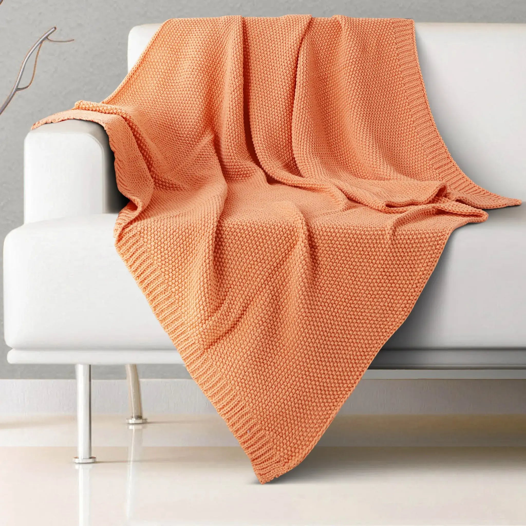 Malako Coral Orange Premium Knitted Throw - MALAKO