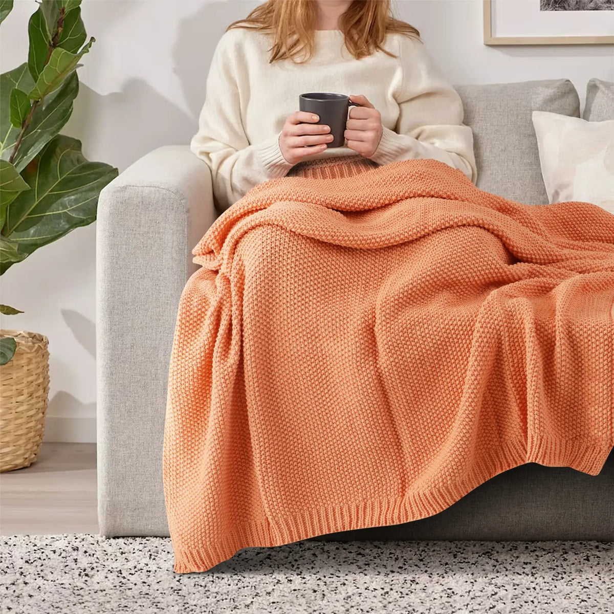 Malako Coral Orange Premium Knitted Throw - MALAKO