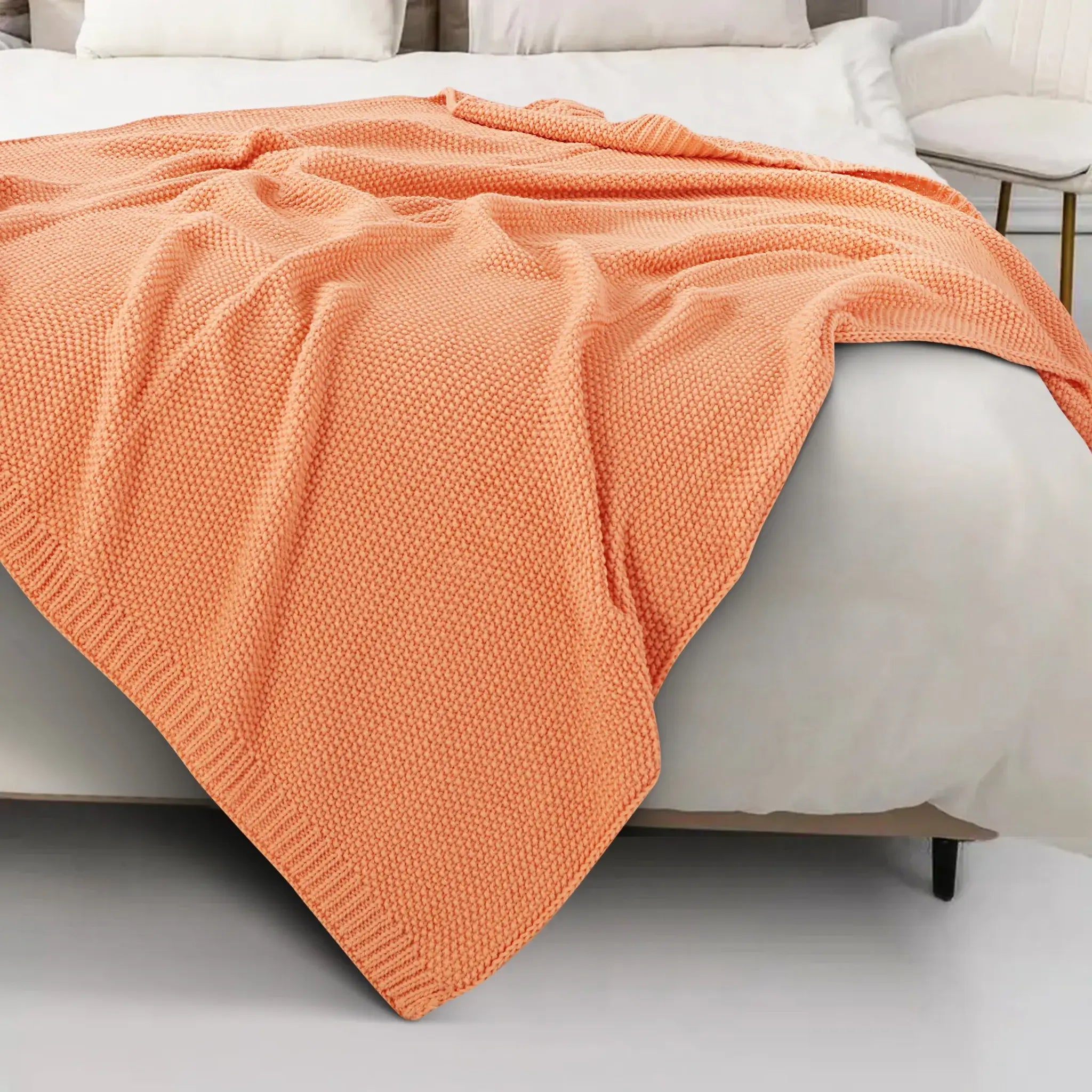 Malako Coral Orange Premium Knitted Throw - MALAKO