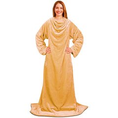 Malako CUDDLZ Camel Beige Plush Shaded Wearable AC Blanket With Sleeves - MALAKO
