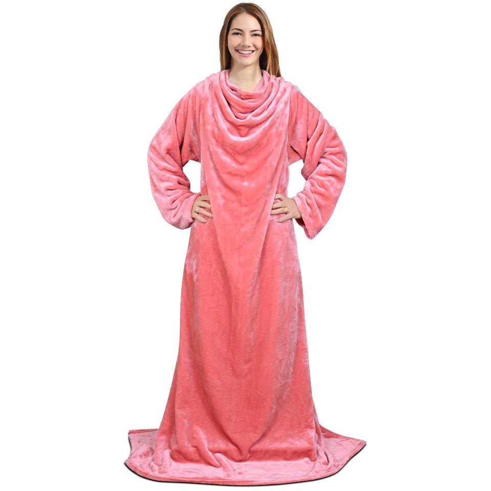 Malako CUDDLZ Flamingo Pink Plush Shaded Wearable AC Blanket With Sleeves - MALAKO