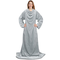 Malako CUDDLZ Pearl River Grey Plush Shaded Wearable AC Blanket With Sleeves - MALAKO