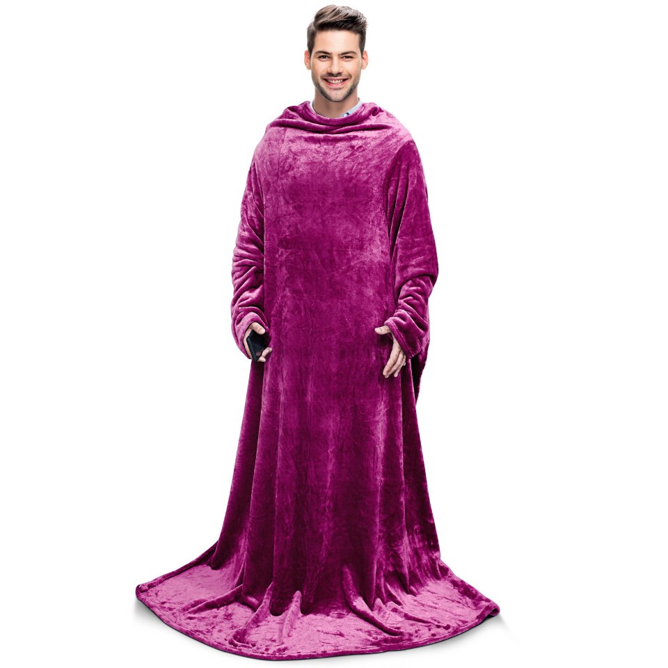 Malako CUDDLZ Purple Plush Shaded Wearable AC Blanket With Sleeves - MALAKO