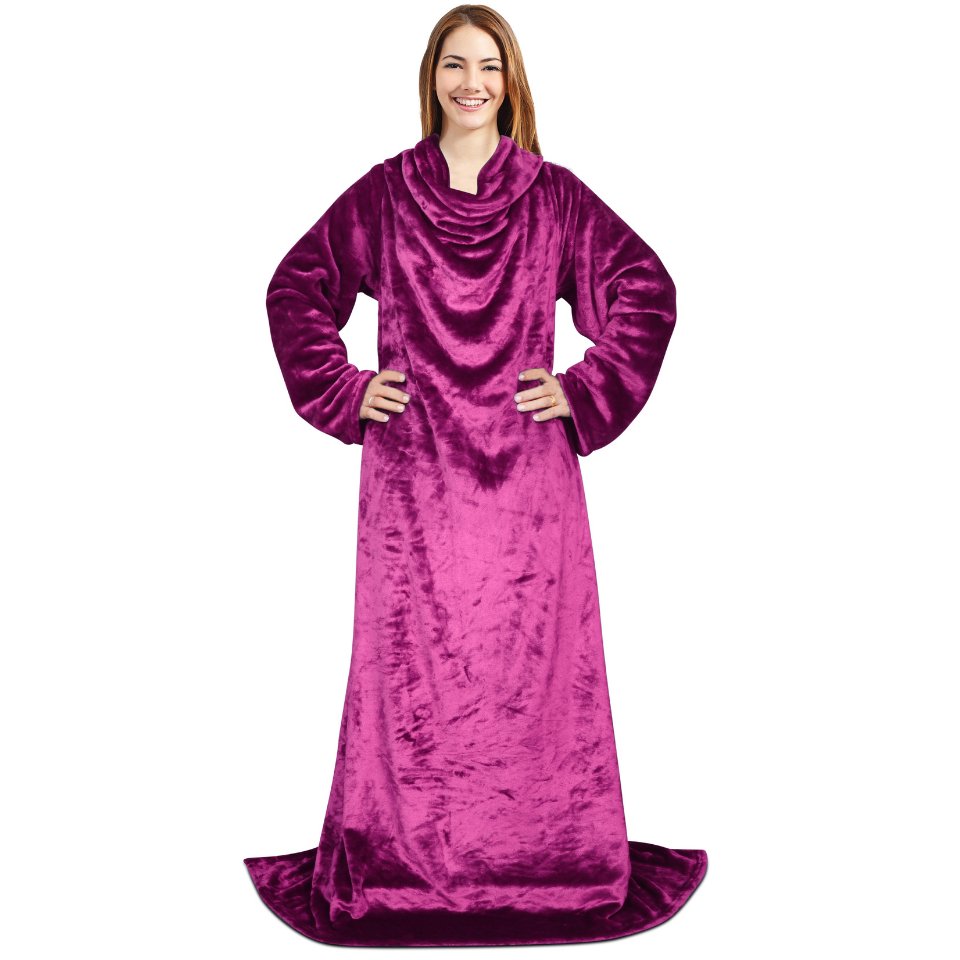 Malako CUDDLZ Purple Plush Shaded Wearable AC Blanket With Sleeves - MALAKO
