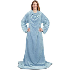 Malako CUDDLZ Sky Blue Plush Shaded Wearable AC Blanket With Sleeves - MALAKO