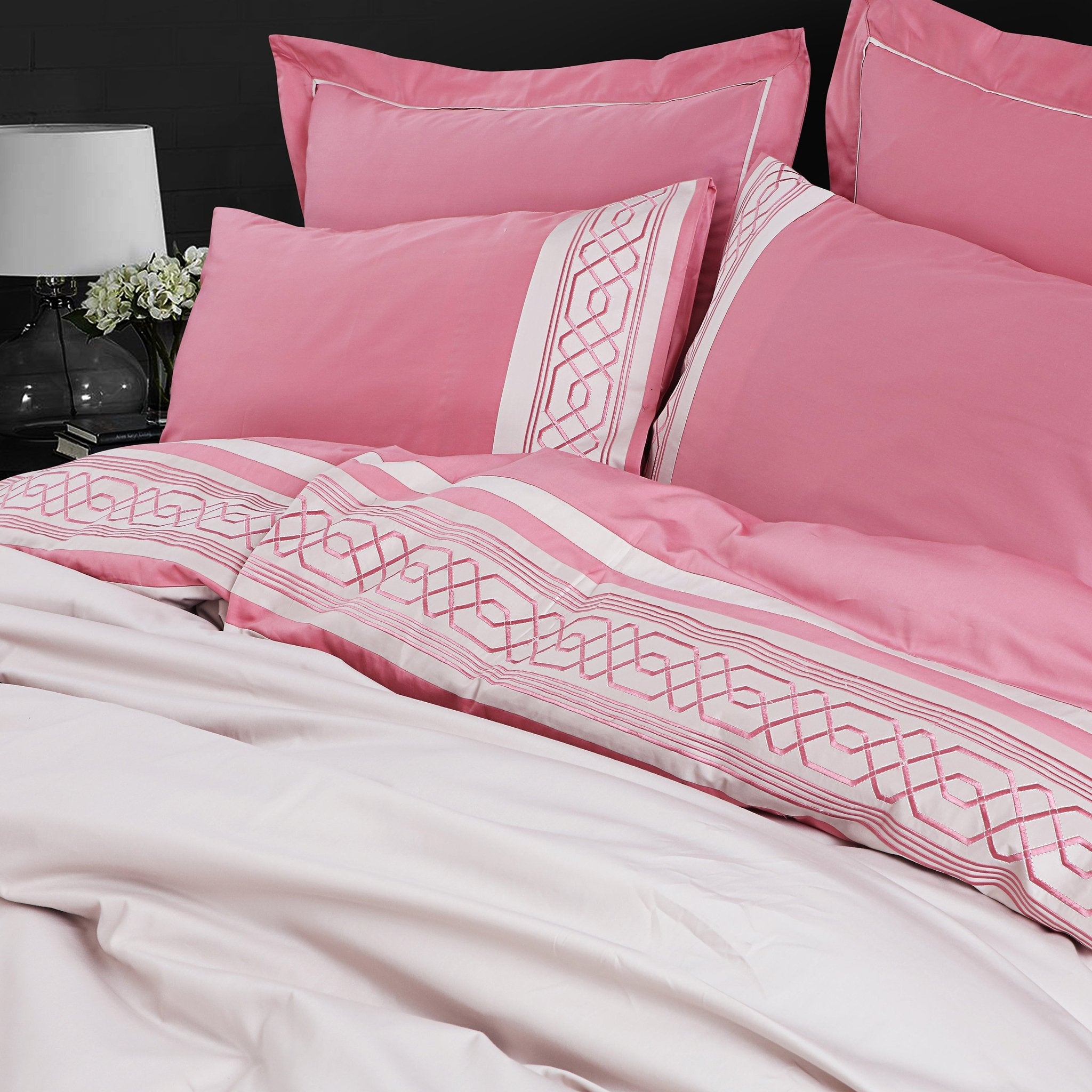 Malako Embroidered Duvet Cover Set - Fohn & Rose 100% Cotton King Size Duvet Set - MALAKO