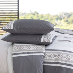 Malako Embroidered Duvet Cover Set - Grey & Silver 100% Cotton King Size Duvet Set - MALAKO
