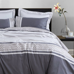 Malako Embroidered Duvet Cover Set - Grey & Silver 100% Cotton King Size Duvet Set - MALAKO