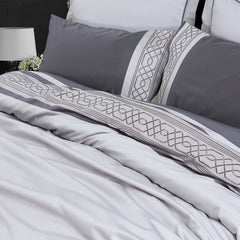 Malako Embroidered Duvet Cover Set - Grey & Silver 100% Cotton King Size Duvet Set - MALAKO