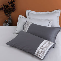 Malako Embroidered Duvet Cover Set - Grey & Silver 100% Cotton King Size Duvet Set - MALAKO