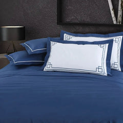 Malako Grace Embroidery Cobalt Blue Solid King Size 100% Cotton Bedsheet With 4 Pillow Covers - MALAKO
