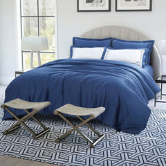 Malako Grace Embroidery Cobalt Blue Solid King Size 100% Cotton Bedsheet With 4 Pillow Covers - MALAKO