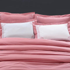 Malako Grace Embroidery Rose Pink Solid King Size 100% Cotton Bedsheet With 4 Pillow Covers - MALAKO