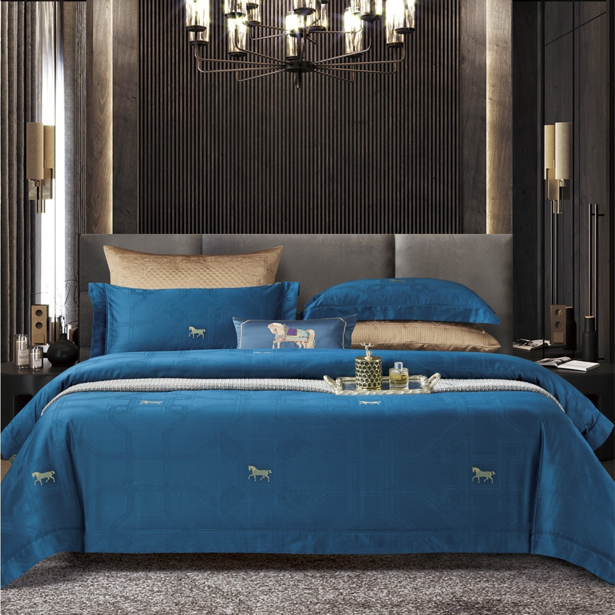 Malako Italian Opulence 800 TC Blue Jacquard Super King Size 100% Egyptian Cotton Bed Sheet/Duvet Cover - MALAKO