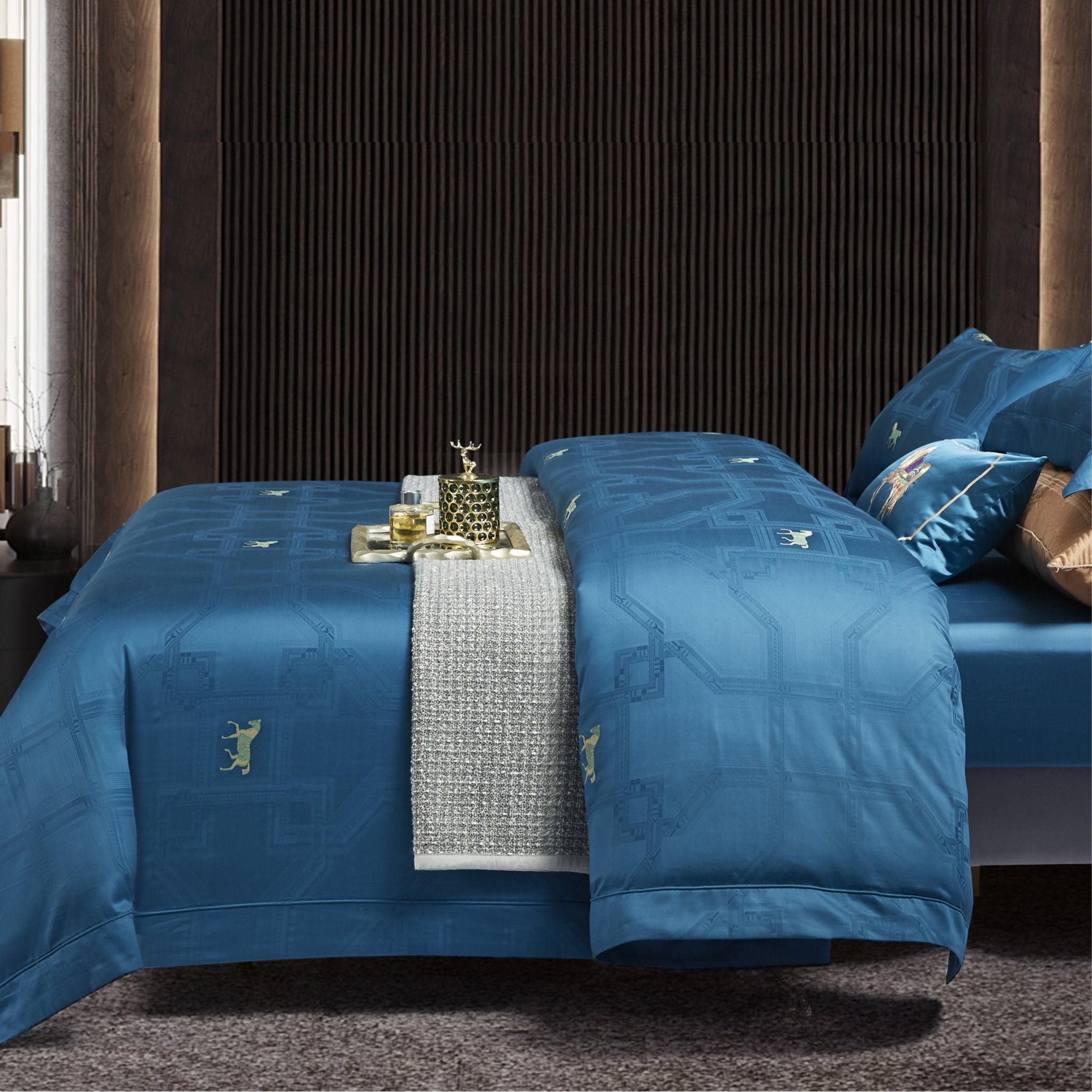 Malako Italian Opulence 800 TC Blue Jacquard Super King Size 100% Egyptian Cotton Bed Sheet/Duvet Cover - MALAKO