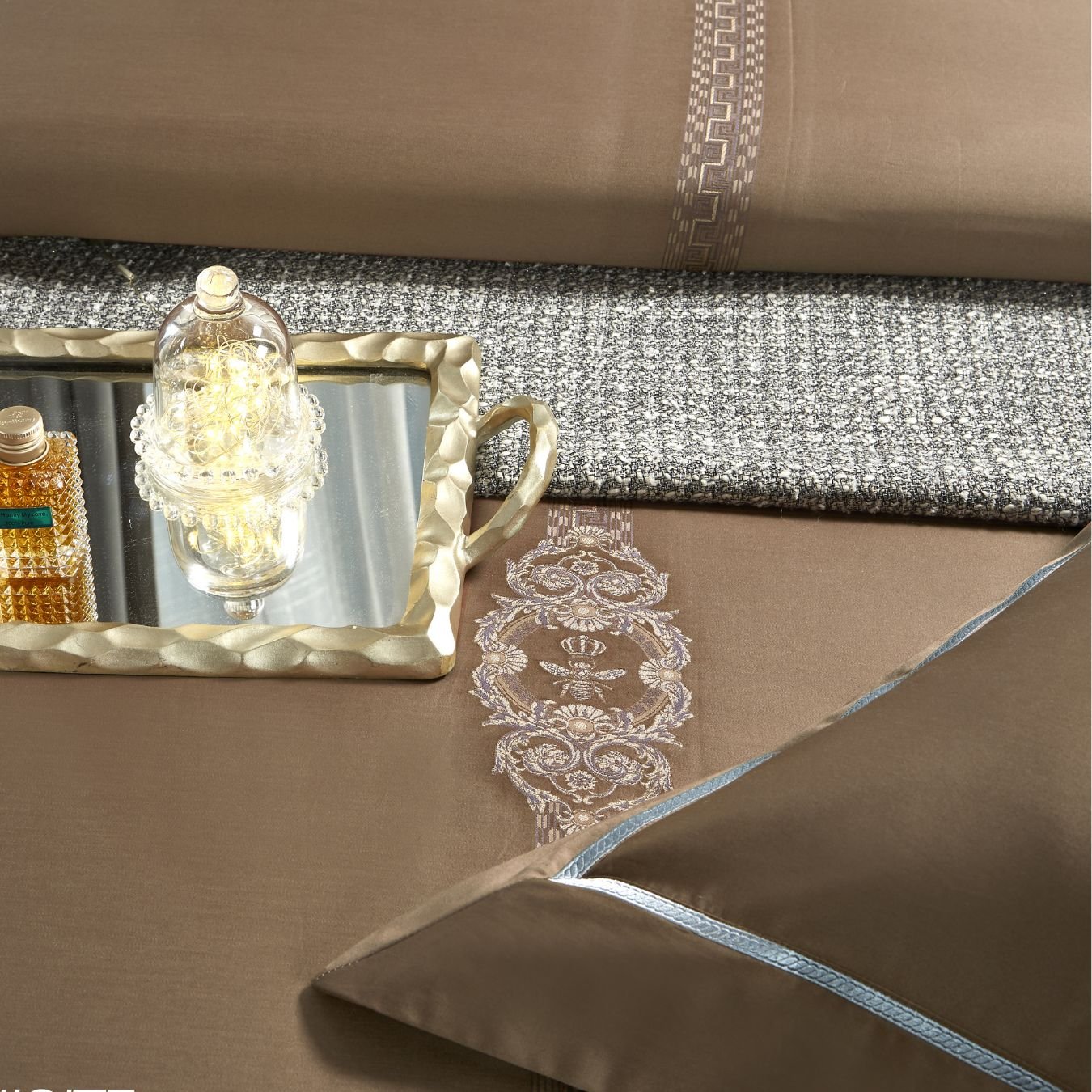 Malako Italian Opulence 800 TC Brown Jacquard Super King Size 100% Egyptian Cotton Bedding Collection - MALAKO
