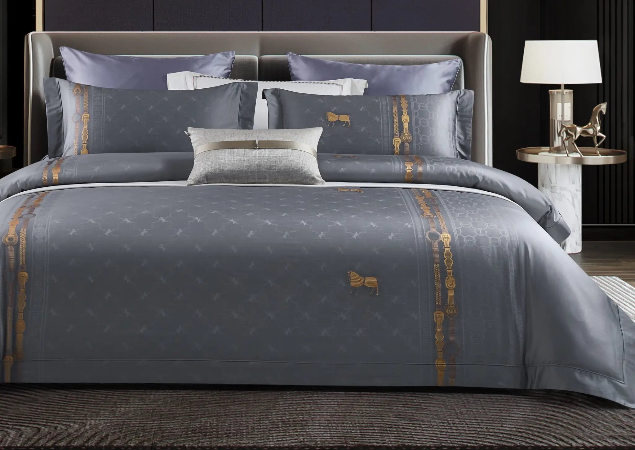 Malako Italian Opulence 800 TC Grey Jacquard Super King Size 100% Egyptian Cotton Bed Sheet/Duvet Cover - MALAKO