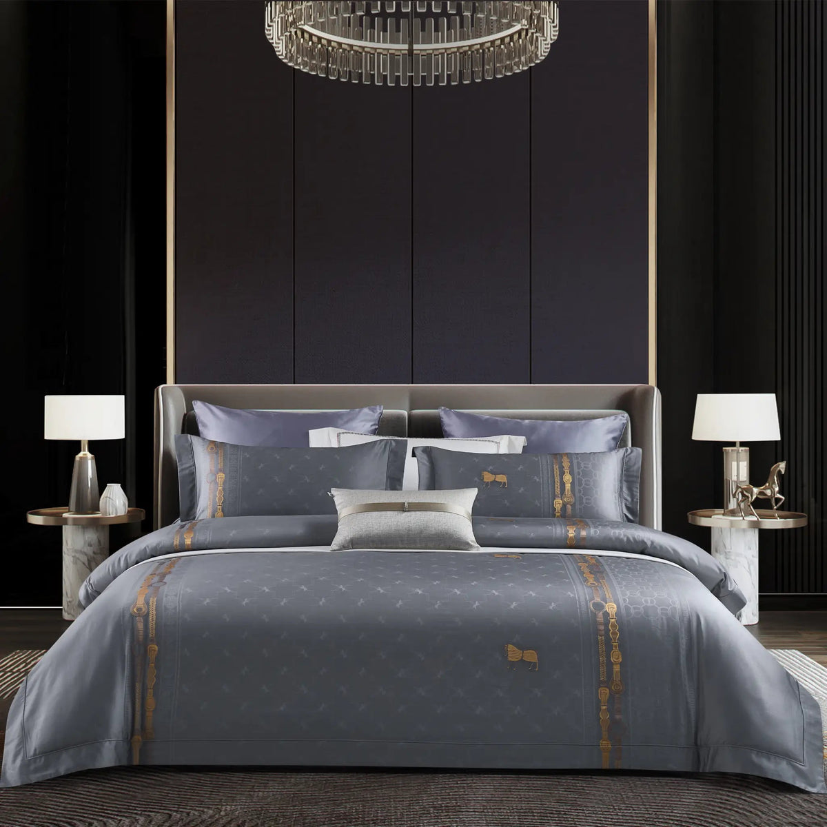 Malako Italian Opulence 800 TC Grey Jacquard Super King Size 100% Egyptian Cotton Bed Sheet/Duvet Cover - MALAKO
