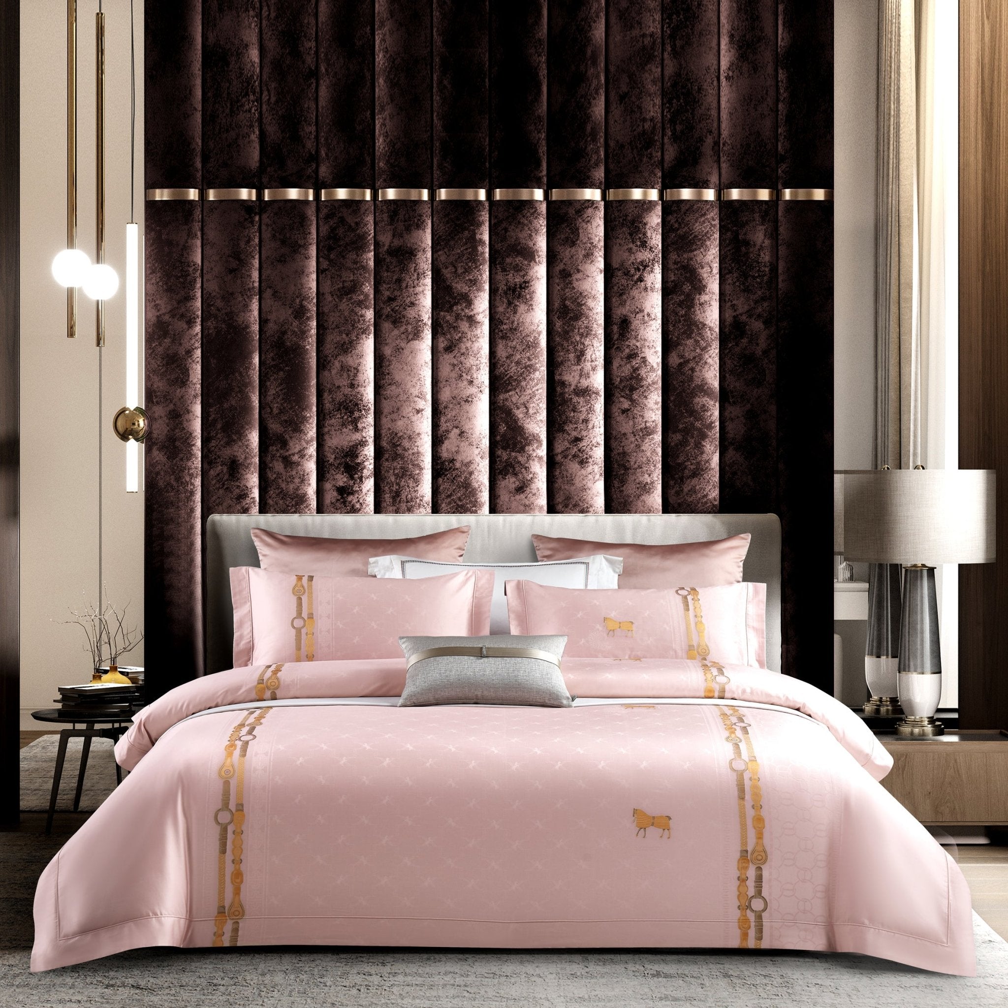 Malako Italian Opulence 800 TC Peach Pink Jacquard Super King Size 100% Egyptian Cotton Bed Sheet/Duvet Cover - MALAKO