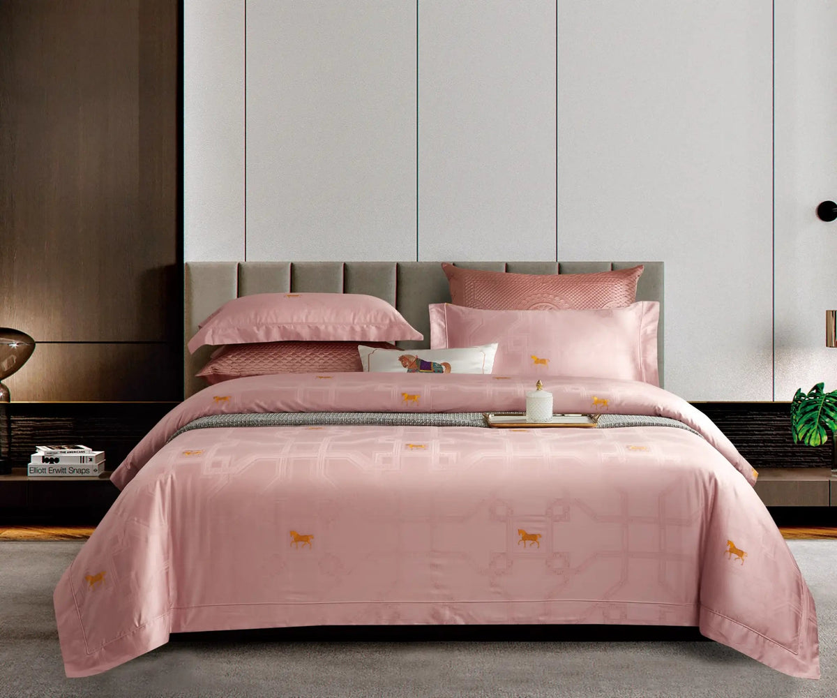 Malako Italian Opulence 800 TC Peach Pink Jacquard Super King Size 100% Egyptian Cotton Bed Sheet/Duvet Cover - MALAKO