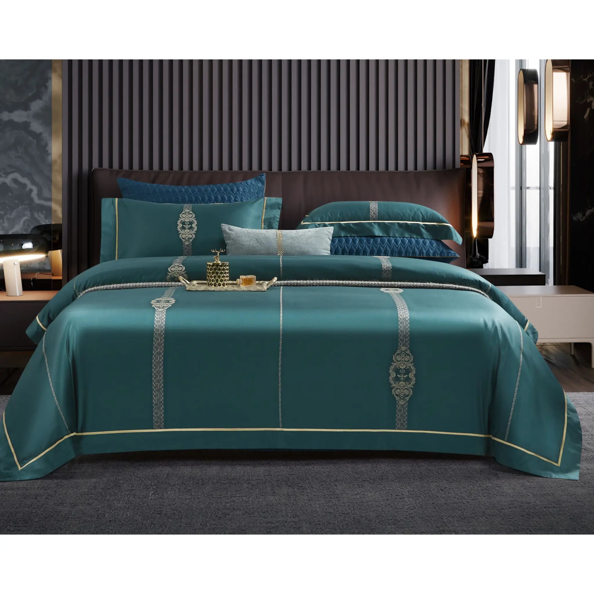 Malako Italian Opulence 800 TC Turquoise Jacquard Super King Size 100% Egyptian Cotton Bed Sheet/Duvet Cover - MALAKO