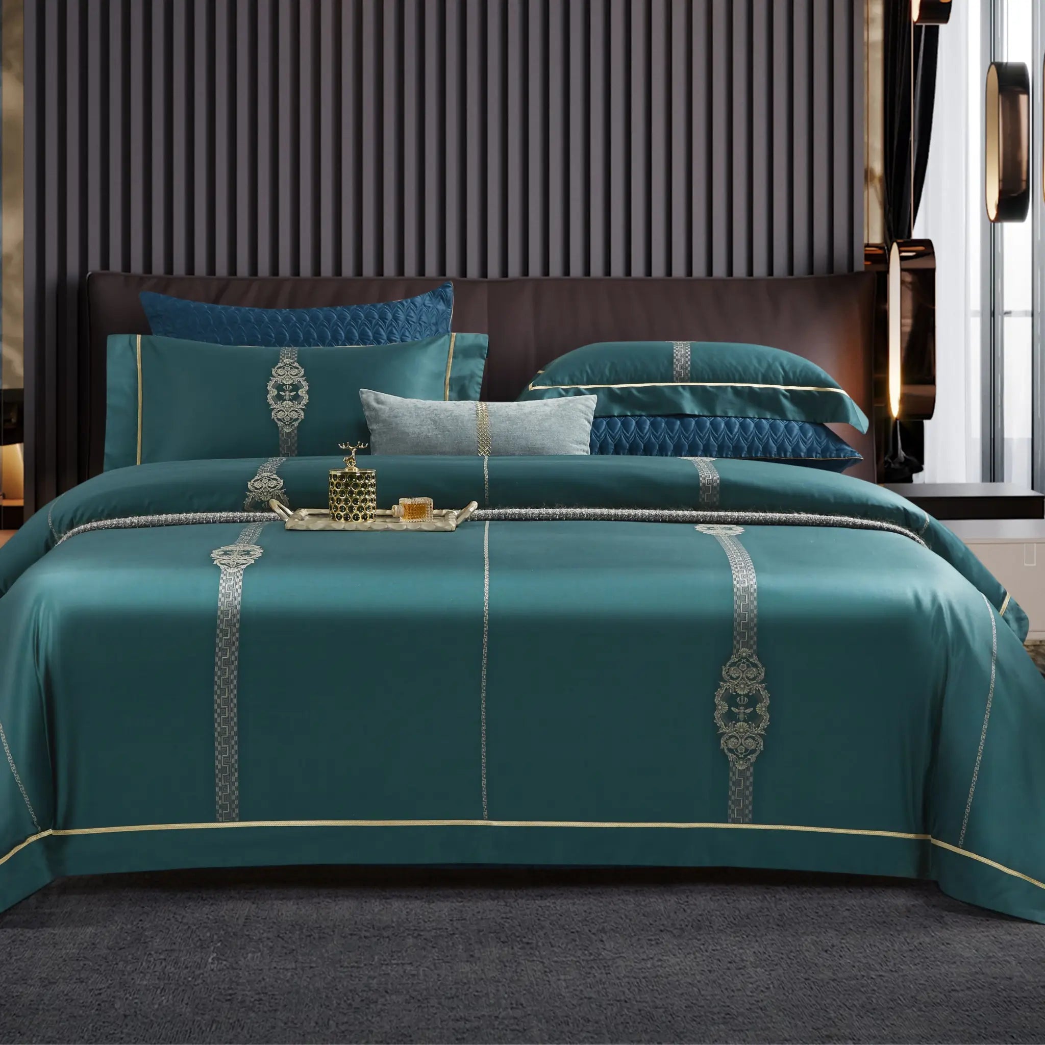 Malako Italian Opulence 800 TC Turquoise Jacquard Super King Size 100% Egyptian Cotton Bed Sheet/Duvet Cover - MALAKO