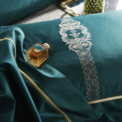 Malako Italian Opulence 800 TC Turquoise Jacquard Super King Size 100% Egyptian Cotton Bed Sheet/Duvet Cover - MALAKO