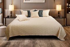 Malako Kairo 500 TC Beige Solid King Size 100% Cotton Quilted Bed Cover Set - MALAKO