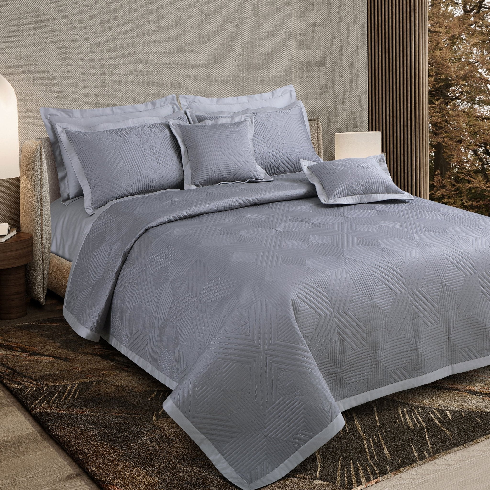 Malako Kairo 500 TC Grey Solid King Size 100% Cotton Bedspread - MALAKO