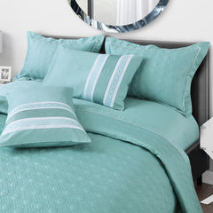 Malako Kairo 500 TC Mint Green Solid King Size 100% Cotton Quilted Bed Cover/Embroidered Bed Sheet Set - MALAKO