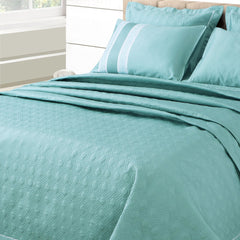 Malako Kairo 500 TC Mint Green Solid King Size 100% Cotton Quilted Bed Cover/Embroidered Bed Sheet Set - MALAKO
