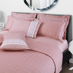 Malako Kairo 500 TC Rose Pink Solid King Size 100% Cotton Quilted Bed Cover/Embroidered Bed Sheet Set - MALAKO