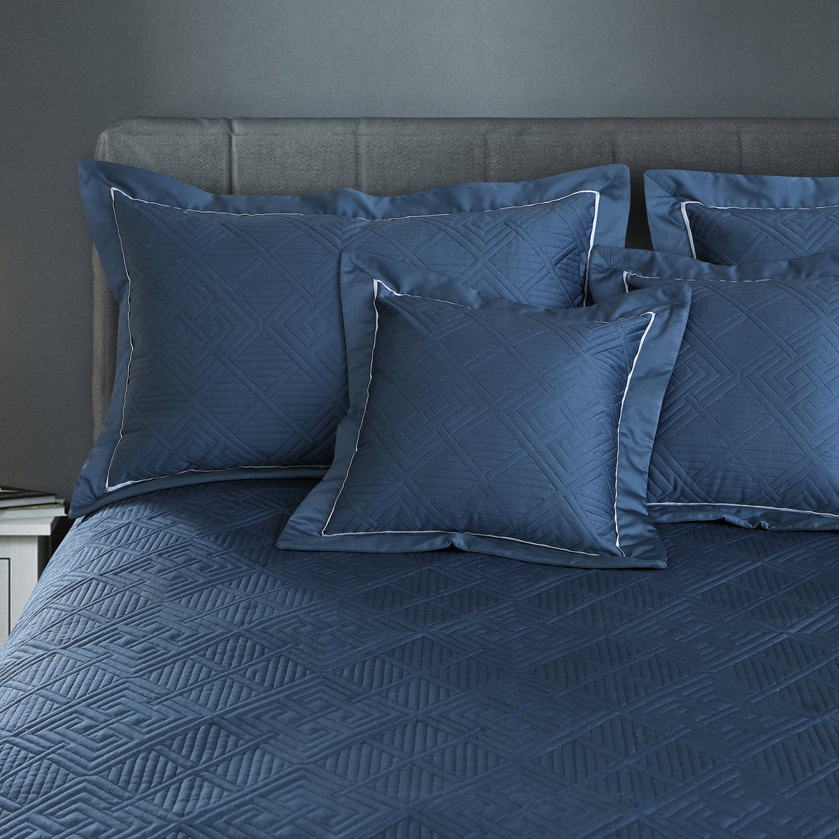 Malako Kairo Quilted Bed Cover - Blue Solid 100% Cotton King Size Bedspread - MALAKO