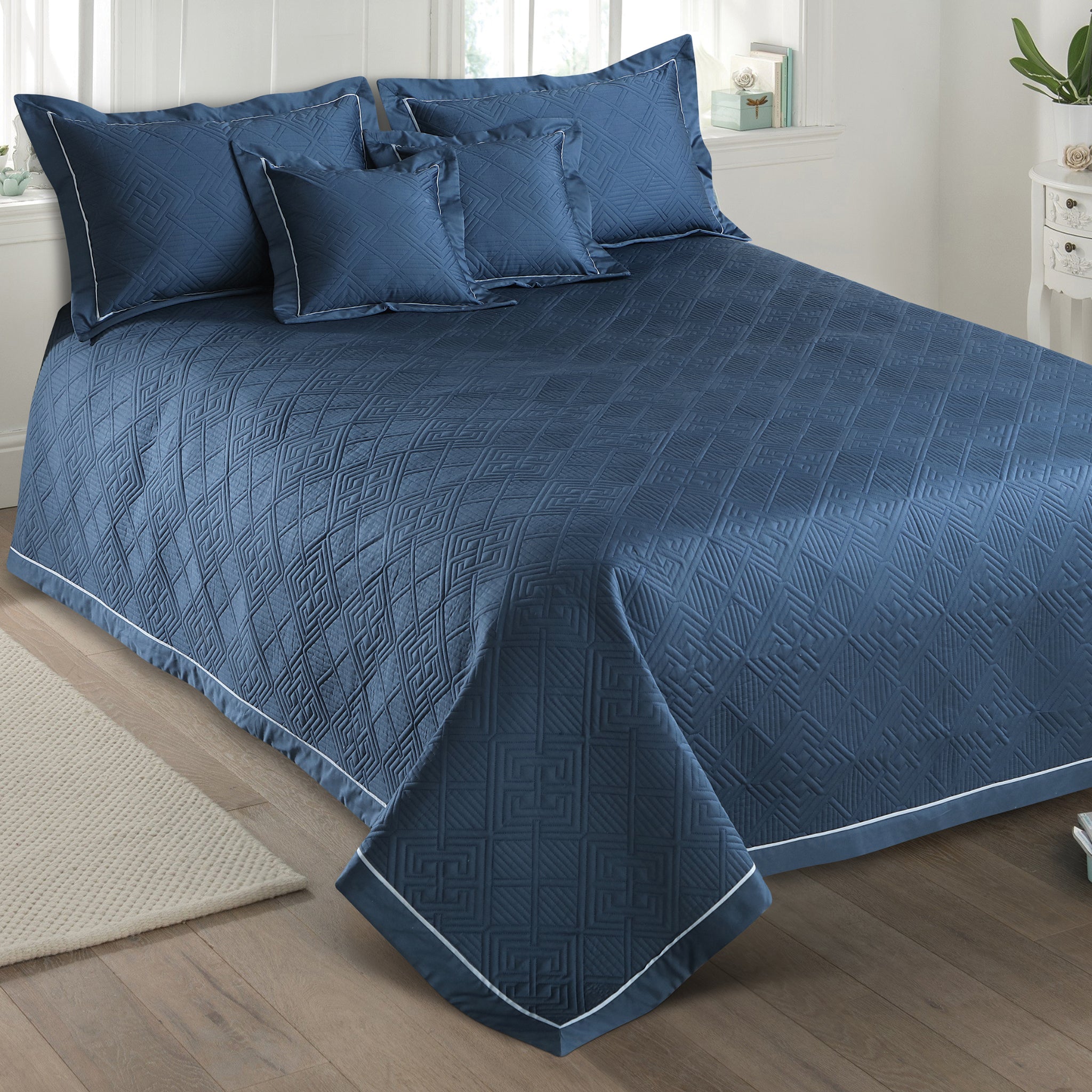 Malako Kairo Quilted Bed Cover - Blue Solid 100% Cotton King Size Bedspread - MALAKO