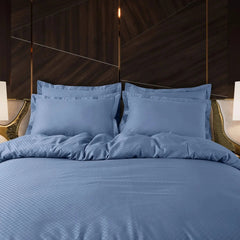 Malako Lyon Jacquard Blue Checks 450 TC 100% Cotton King Size 6 Piece Comforter Set - MALAKO