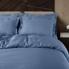 Malako Lyon Jacquard Blue Checks 450 TC 100% Cotton King Size Bed Sheet - MALAKO